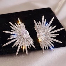 Fashion Earings Stud Big 925 Crystal Silver Plated Jewelry Earrings Womens Girls
