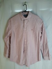 Ralph Lauren Mens Custom Fit Pink Long Sleeve Button Down Shirt Dress SZ 34-35