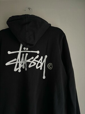 Vintage Stussy Zip Hoodie in Black Men's Size Large UK