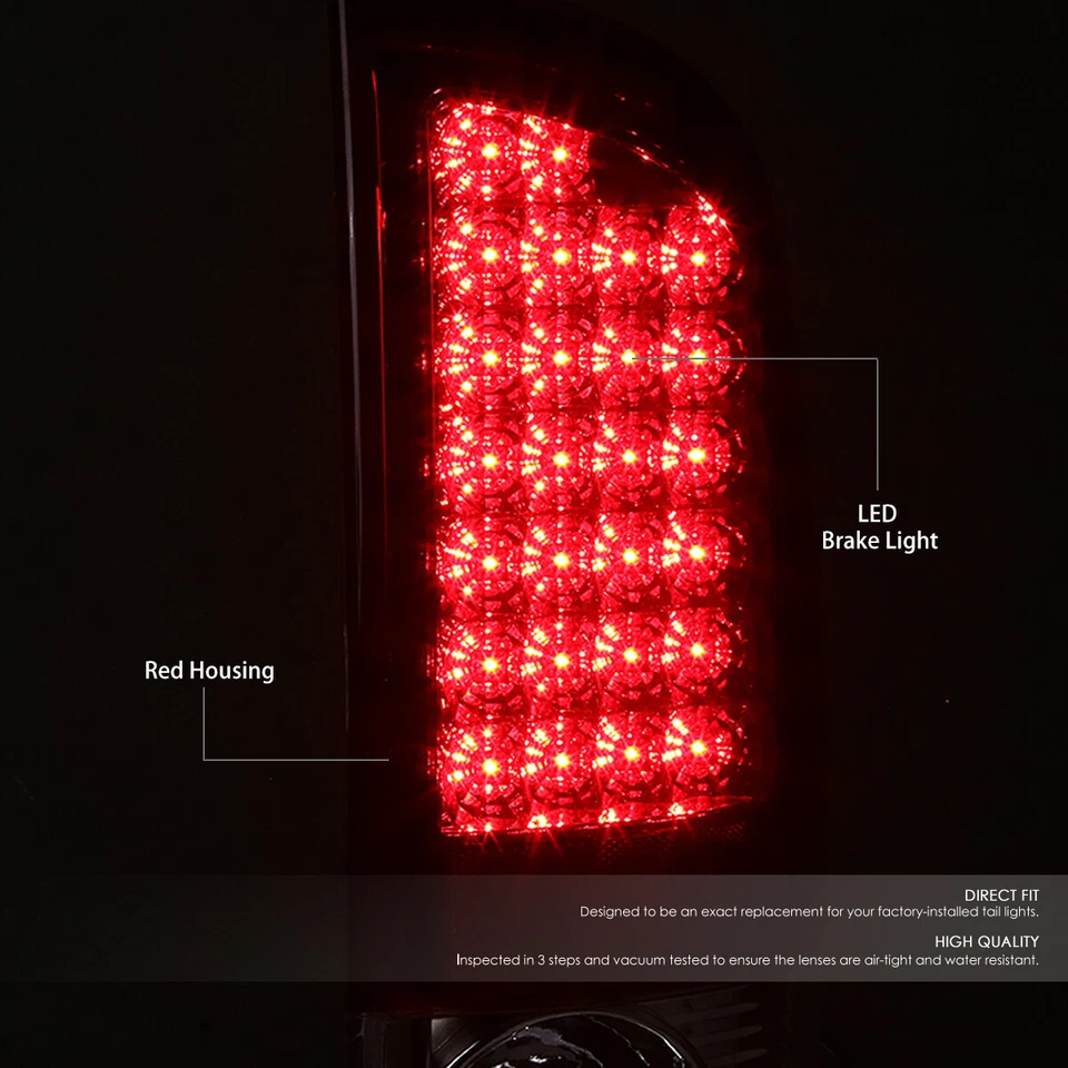 BLACK HOUSING CLEAR HEADLIGHT+DRL+RED FULL LED TAIL LIGHT FIT 07-09 DODGE RAM - Image 3 of 4