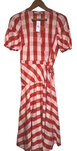 Vestido envolvente midi a cuadros rojo blanco Loft nuevo con etiquetas talla 2 - Imagen 8 de 11