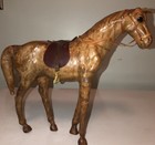 Large Vintage Tooled Wrapped Leather Horse Saddle Figurine 13.5x11" Standing