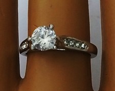 Vintage Ring 18KGP White Gold Plated w/ Brilliant CZ Solitaire  Accents Size 5