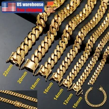 8-22mm Cuban Curb Link Chain Necklace Bracelet 14k Gold Plated Stainless Steel