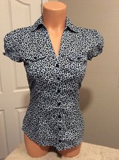 DIVIDED By H M Blue Black Animal Print Button Down Top. Bust: 34. NEW.