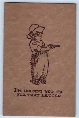 Raymond Howe Postcard Cowgirl Gun Arts Crafts I'm Holding You Up For That Letter