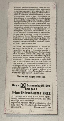 4/19/1998 Dodgers Diamondbacks MLB Ticket Stub Mike Piazza x2 HR #169 /#170 - Picture 2 of 2
