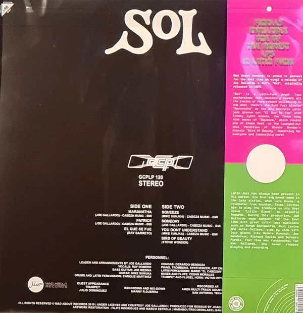 Joe Gallardo & Sol .. Sol Vinyle JAUNE numéroté 500 ex LP 33T