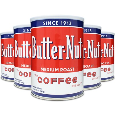 Butter-Nut Coffee Original Blend Ground, Medium Roast, 12 oz Steel Can (6 Pack)