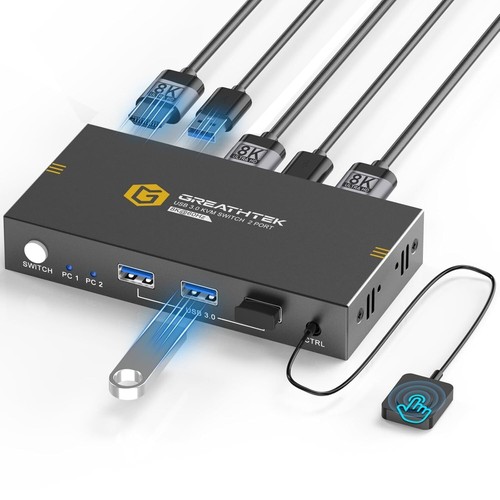 8K@60Hz HDMI KVM Switch 2 PC 1 Monitore, USB 3.0 KVM Switches für 2 Computer ... - Bild 2 von 8