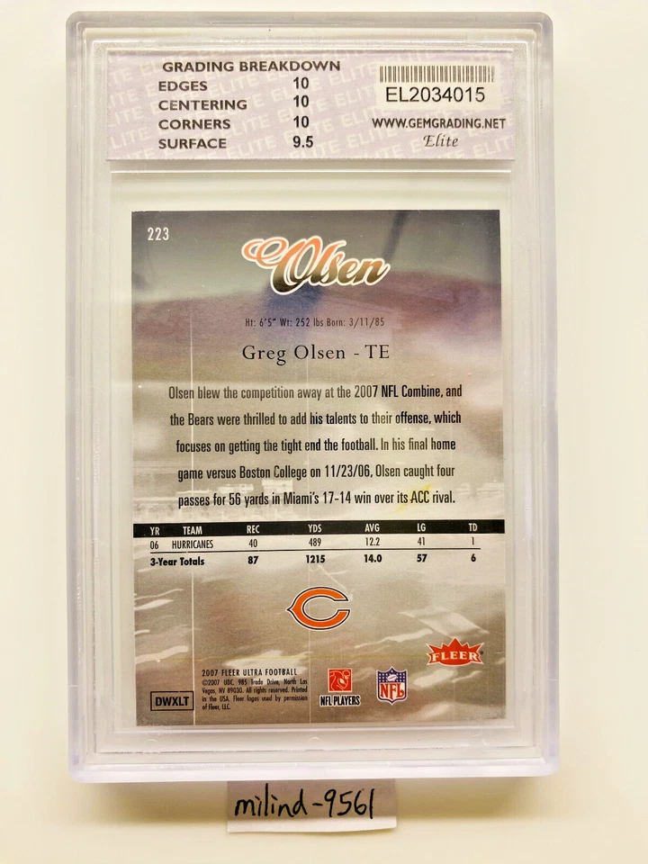 2007 Fleer Ultra - Greg Olsen Rookie Variation Target Exclusive GM 10 #223 (RC) - Image 2 of 2