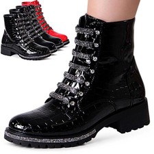 Women's ankle boots glitter worker biker boots platform patent booties trendy