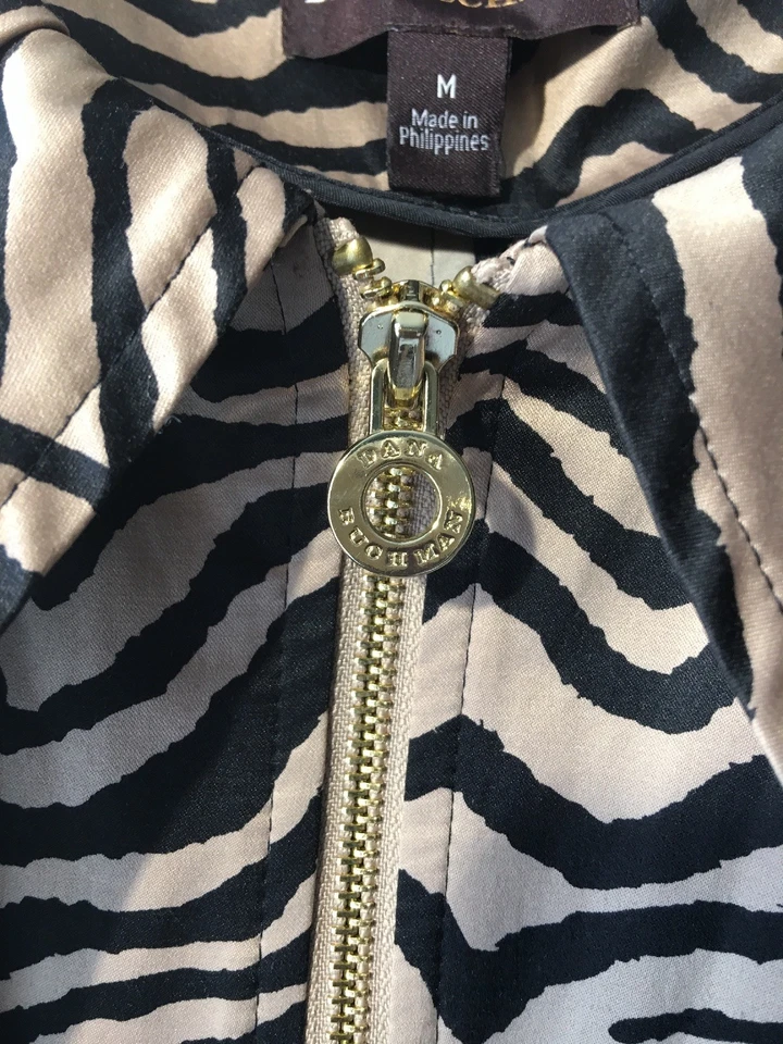 Женская куртка Dana Buchman среднего размера черная желтовато-коричневая зебра в полоску на шнурке из хлопковой смеси - Изображение 4 из 4