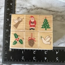 Rubber Stamp Joys of Christmas Hero Arts Set 6 Santa Angel Holly Dove Tree NIB