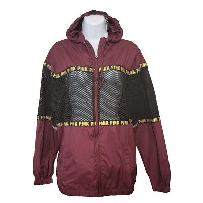 PINK Victoria's Secret Sz M/L Maroon/Blk/Gold Long Sleeve Zip W/Pockets