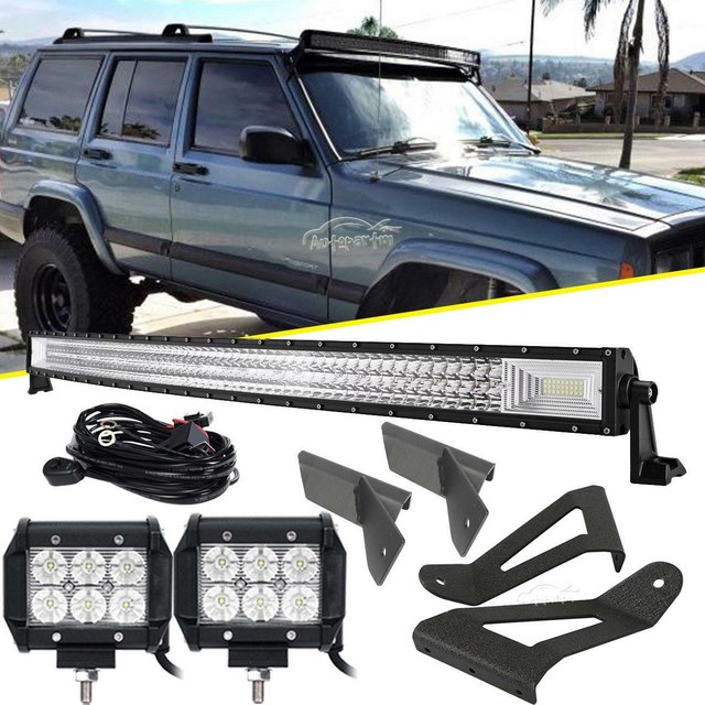 50INCH 2808W+4" 18W Curved LED Light Bar+Mount Bracket Fit for Jeep