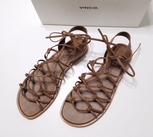NIB Vince Palmera Leather Gradiator Lace Up Flat Sandal in Almond Size 9.5 $250 - Picture 4 of 21
