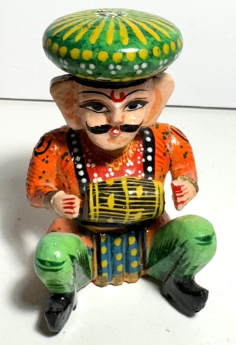 Vintage Handmade And Painted Indian Rajasthani Musician Figurine
