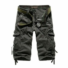 Mens Casual 3/4 Long Length Shorts Elasticated Waist Cotton Cargo Combat Pants