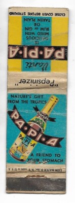 1940's Vanti Papia Pepsinizer Nature's Gift From the Tropics Matchbook Cover