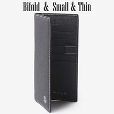 Navy Genuine Leather Checkbook Cover 6 Card Slots Slim Pen Holder Quality Bifold