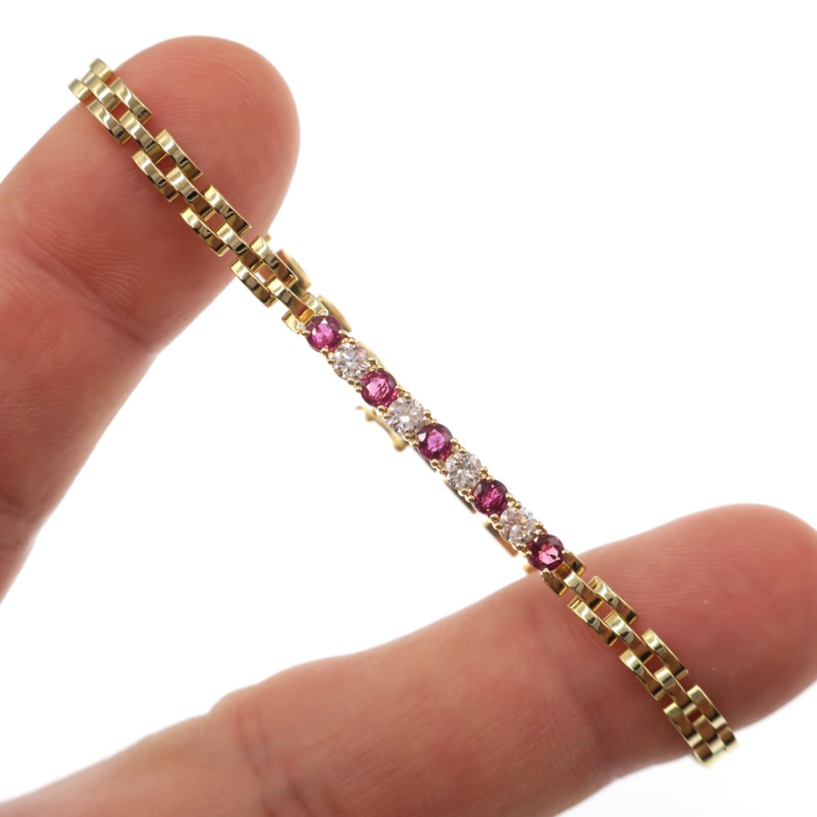 Classic 18k Solid Yellow Gold Natural Ruby and Di… - image 1