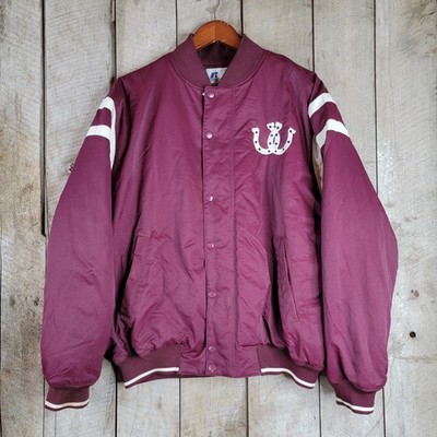 Vintage Russell Athletic Maroon Varsity Jacket L Double Horseshoe Logo Nylon
