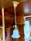 Vintage Pendant Ceiling Light Fixture w/Ruffled Milk Glass Shade.