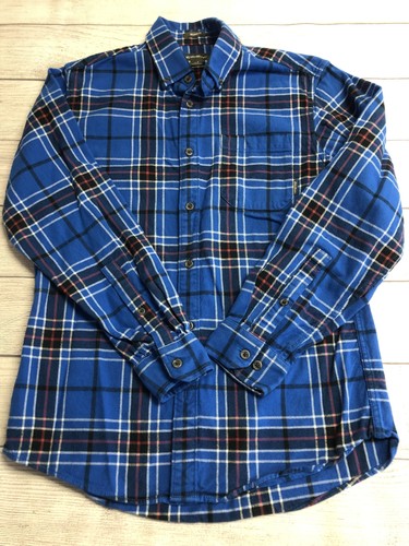Eddie Bauer Hemd Herren Small blau kariert Flanell Relaxed Fit Langarm Baumwolle