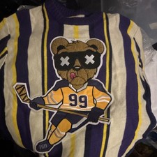 Black Pike Men's Striped Hockey Graphic Pullover Sweater Purple Yellow