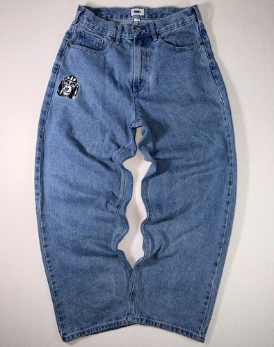 Obey Propaganda Baggy Jeans Mens 29x30 Y2K Style Skate Embroidered Light Wash
