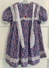 Vintage Carrousel Dress Girls Size 6 Blue/Pink Floral Square Collar Lace