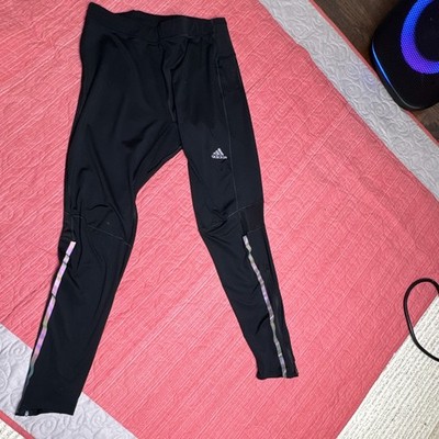 adidas ClimaCool Men's XL Black Compression Running Pants, Reflective Zip Pocket