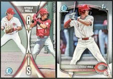 2025 Bowman Draft Steele Hall 1st Bowman #BDC-20 + AXIS #A-3 Reds Prospect