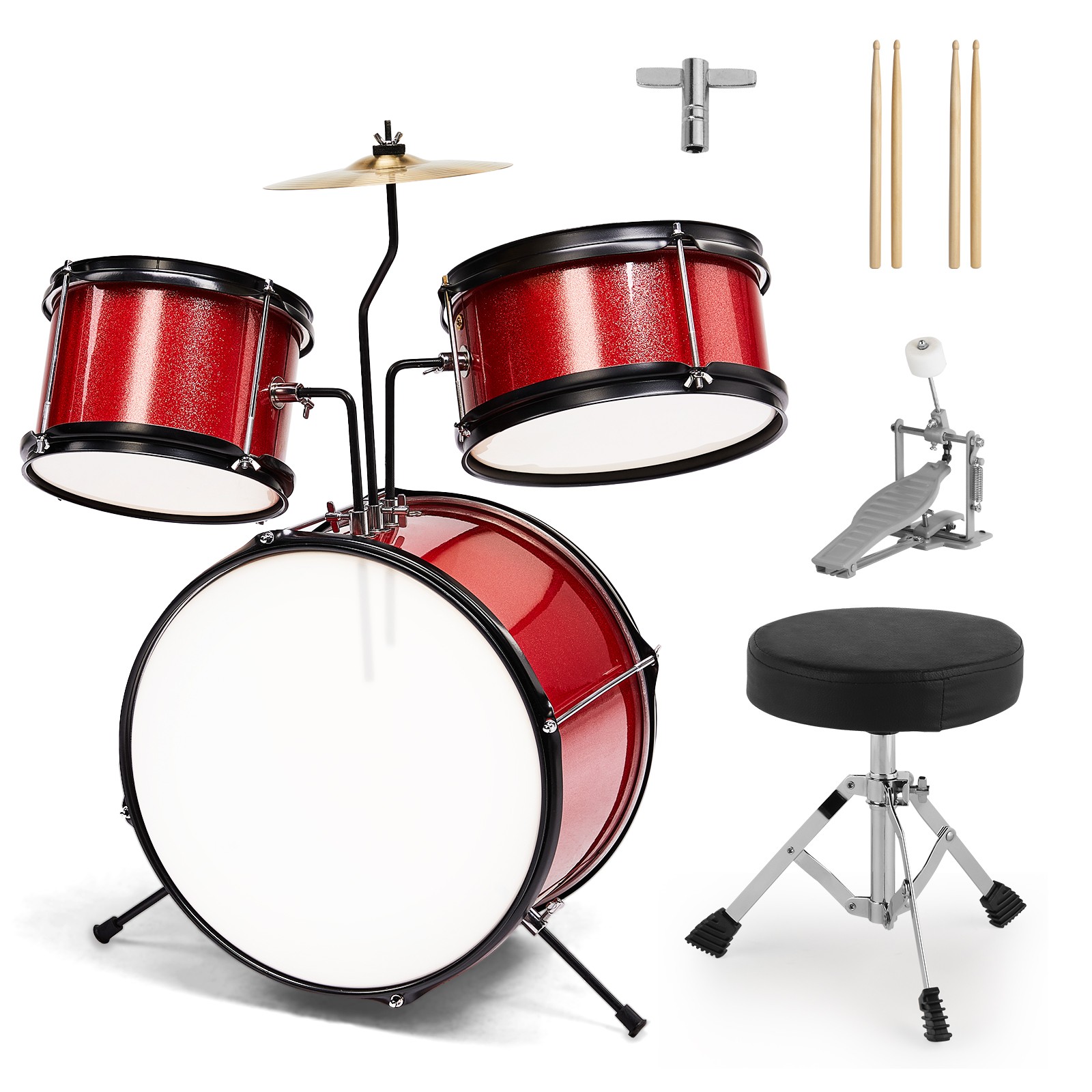 Ktaxon 14"x10" 3-Pieces Junior Kids Drum Set Kit Pedal Drum Stick Drum Stool