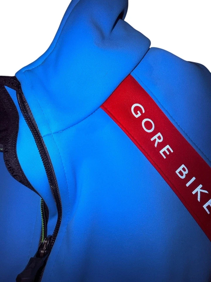Chaqueta de ciclismo Gore Bike Wear azul rojo cremallera completa Windstopper para hombre M Foto 4 de 4