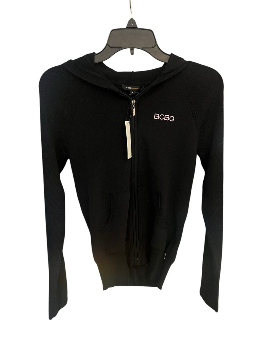BCBG Maxazria women's M black full zip hooded long sleeve hoodie
