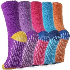 Non Slip Fuzzy Socks with Grips for Women - One Size 5 Pairs Multi-color a