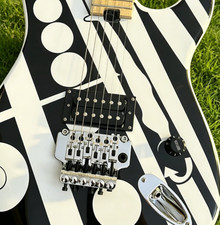 Black White Graphic ST Style Electric Guitar Floyd Rose Tremolo