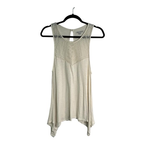 American Eagle Cream Sleeveless Lace Top Keyhole Back Shark Hem Boho Women’s L - Picture 1 of 13