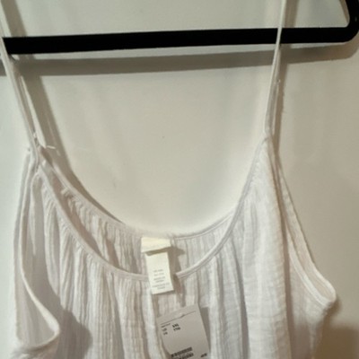 H&M White Crinkle Cotton Mini Dress Sleeveless Strappy Scoop Neck XXL