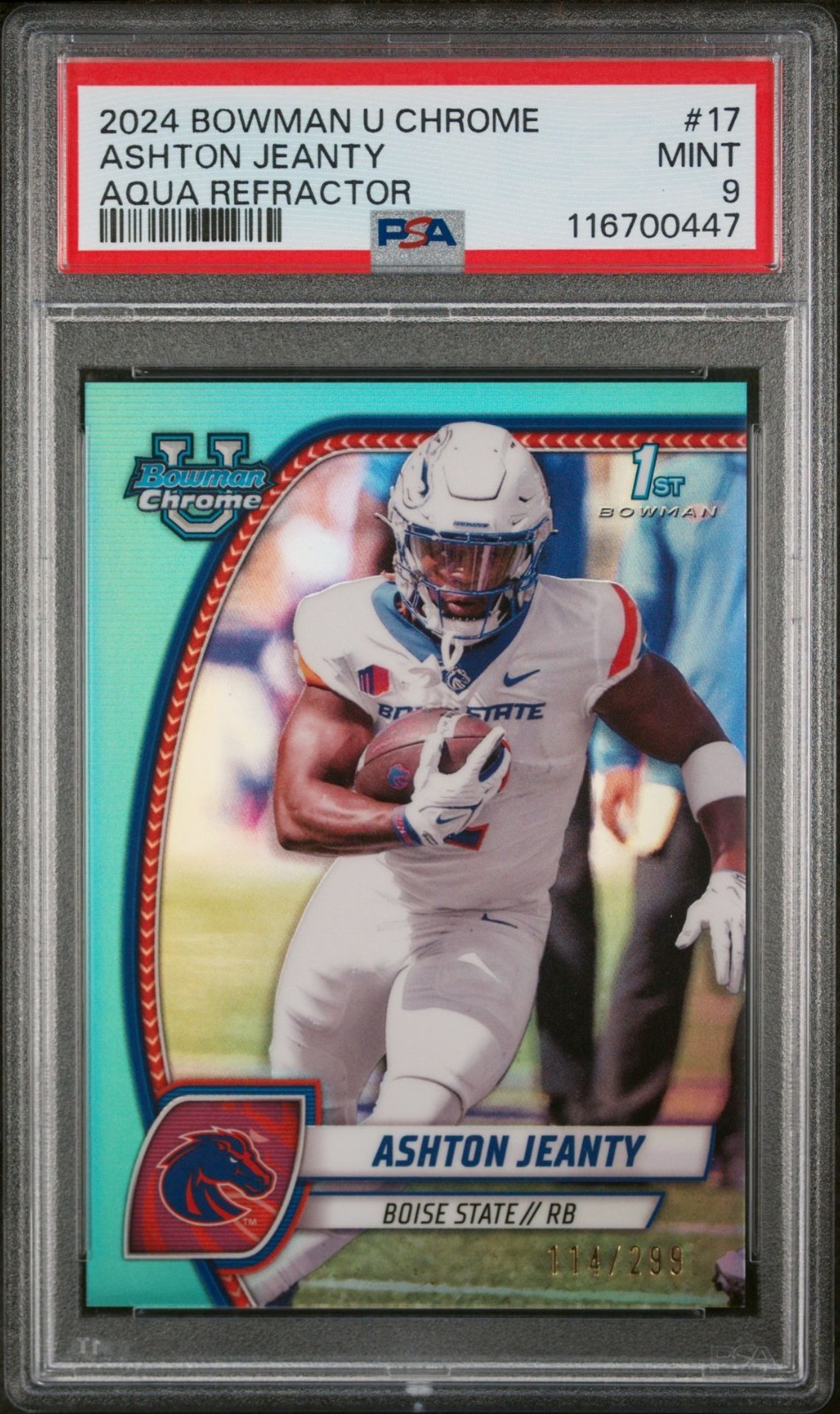 2024 Bowman University Chrome Ashton Jeanty #17 Aqua Refractor /299 PSA 9 MINT