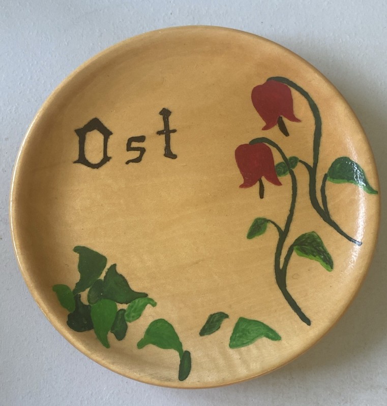 Scandinavian Wood Ost Cheese Plate Hand Painted P