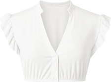 Dirndlbluse Flügelärmel, Traditionelle Dirndl Bluse Damen Weiß, Trachtenbluse mi