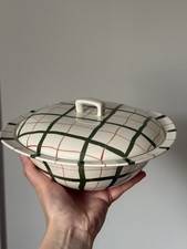 Vtg 1950s Midwinter Stylecraft White Green Checkered Homeweave Lidded Tureen