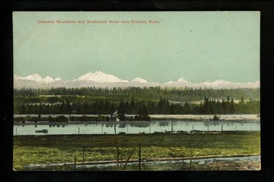 Washington WA postcard Everett Cascade mountains Snohomish river