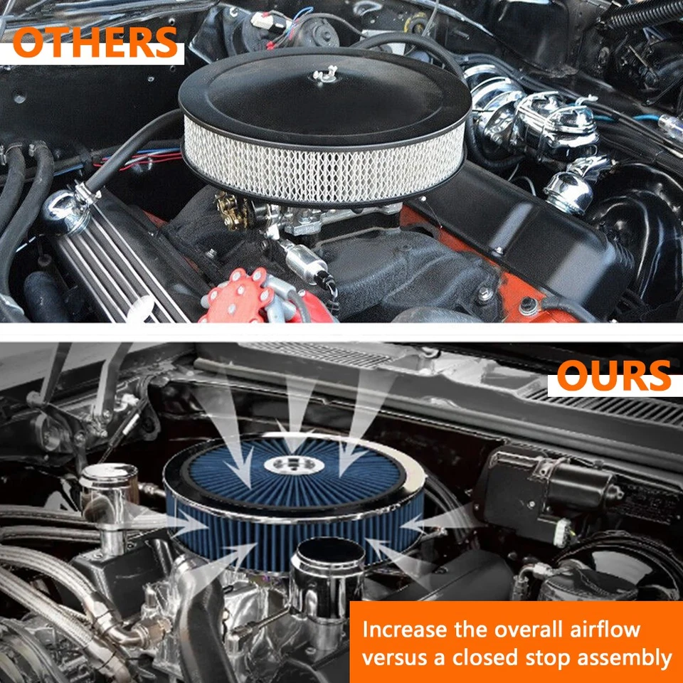 Chrome Air Cleaner with Washable Filter, 14 x 2 Inch, Round Shape, Universal Kit - Imagem 4 de 4