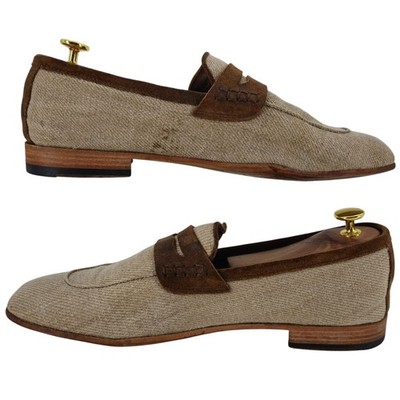Dolce & Gabbana Italy Beige Brown Canvas Suede Dress Shoes Men 10.5 Penny Loafer Dolce & Gabbana Italy Beige Brown Canvas Suede Dress Shoes  main image 2