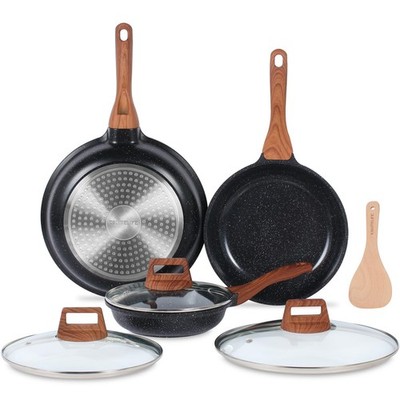 ESLITE LIFE Nonstick Ceramic Frying Pans 8''+9.5''+11'' Set w/Lids, Black 