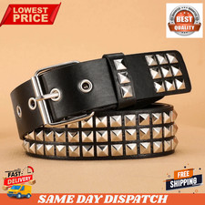 Unisex Leather Belt 3 Row Pyramid Studded Silver Belt Punk Goth Accessories NEW